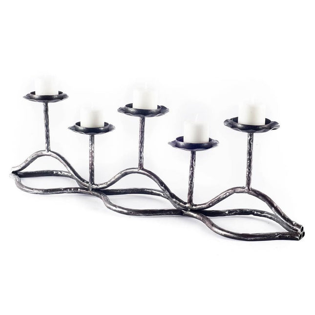 7" Black Distressed Geometric Metal Tabletop Tealight Candle Holder