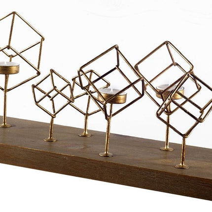 8" Brass Distressed Geometric Metal Tabletop Tealight Candle Holder HomeRoots