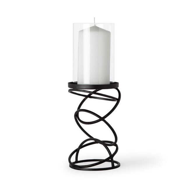 14" Black Geometric Glass And Metal Tabletop Pillar Candle Holder HomeRoots
