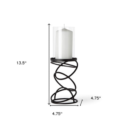 14" Black Geometric Glass And Metal Tabletop Pillar Candle Holder HomeRoots