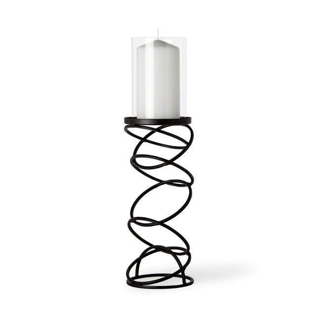 17" Black Geometric Glass And Metal Tabletop Pillar Candle Holder HomeRoots