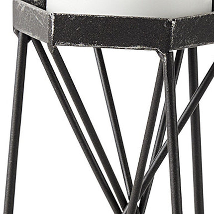 8" Black Distressed Geometric Metal Tabletop Dish Candle Holder HomeRoots