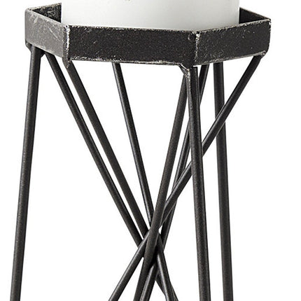 8" Black Distressed Geometric Metal Tabletop Dish Candle Holder HomeRoots