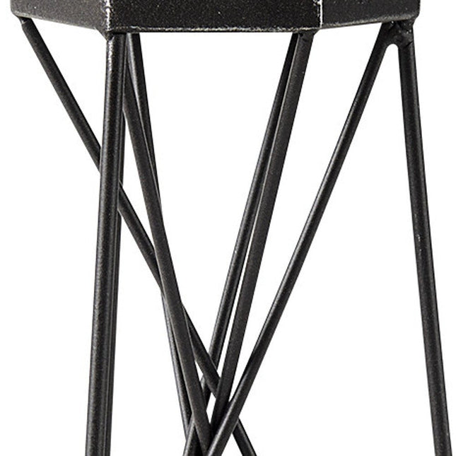 11" Black Distressed Geometric Metal Tabletop Pillar Candle Holder HomeRoots
