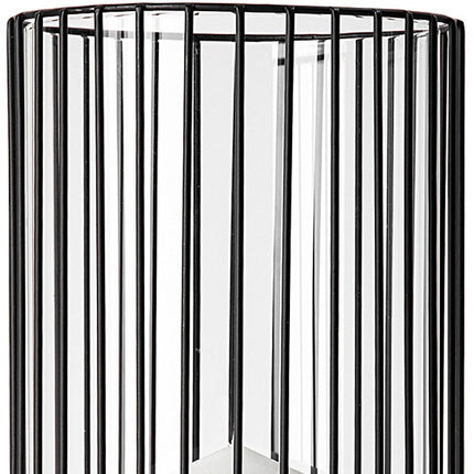 17" Black Abstract Metal And Glass Tabletop Hurricane Candle Holder HomeRoots