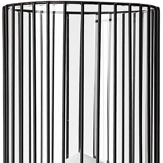 17" Black Abstract Metal And Glass Tabletop Hurricane Candle Holder HomeRoots