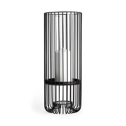 17" Black Abstract Metal And Glass Tabletop Hurricane Candle Holder HomeRoots