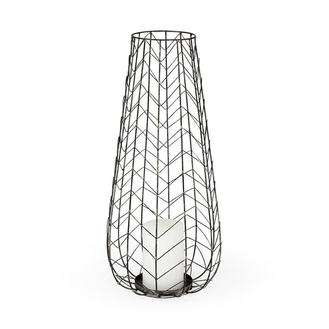 24" Gold Distressed Lattice Metal Tabletop Hurricane Candle Holder HomeRoots