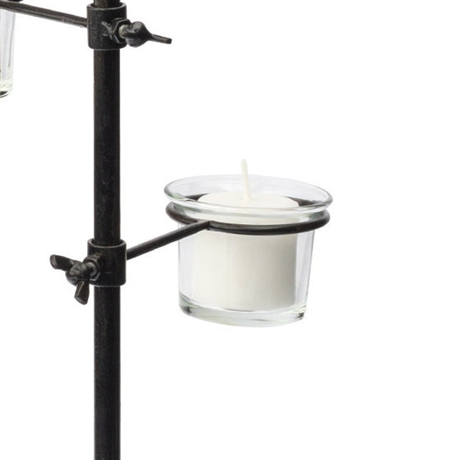 17" Black Distressed Abstract Metal Tabletop Tealight Candle Holder