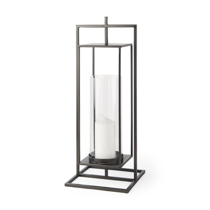 24" Black Geometric Metal Tabletop Lantern Candle Holder HomeRoots