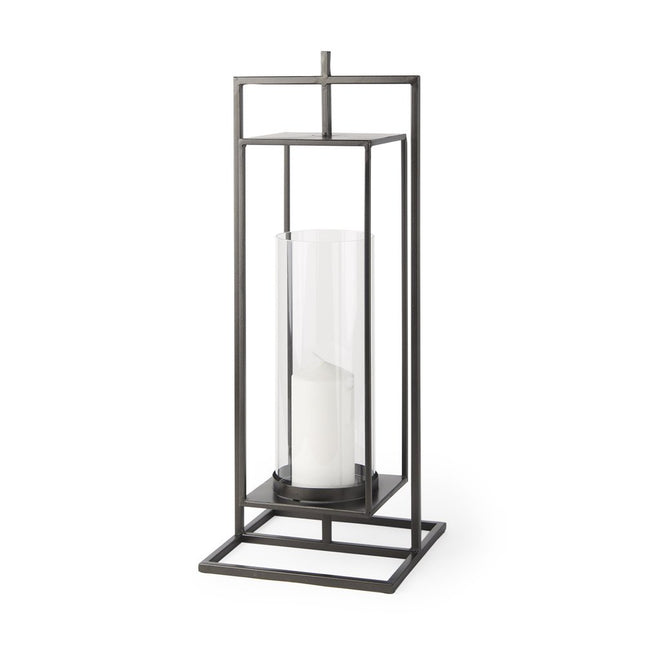 24" Black Geometric Metal Tabletop Lantern Candle Holder HomeRoots