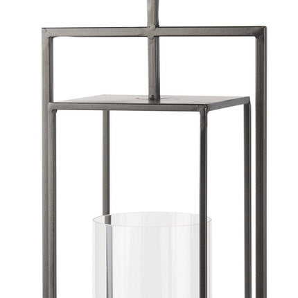 24" Black Geometric Metal Tabletop Lantern Candle Holder HomeRoots