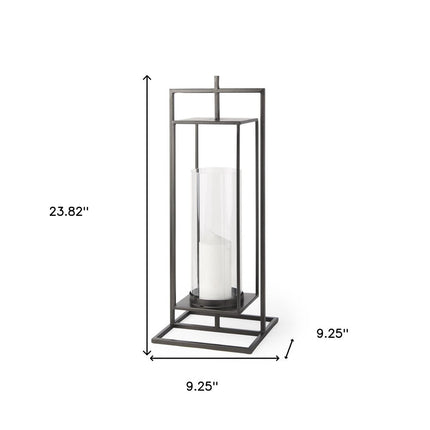 24" Black Geometric Metal Tabletop Lantern Candle Holder HomeRoots