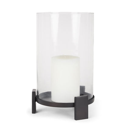14" Black Metal Abstract Tabletop Hurricane Candle Holder HomeRoots