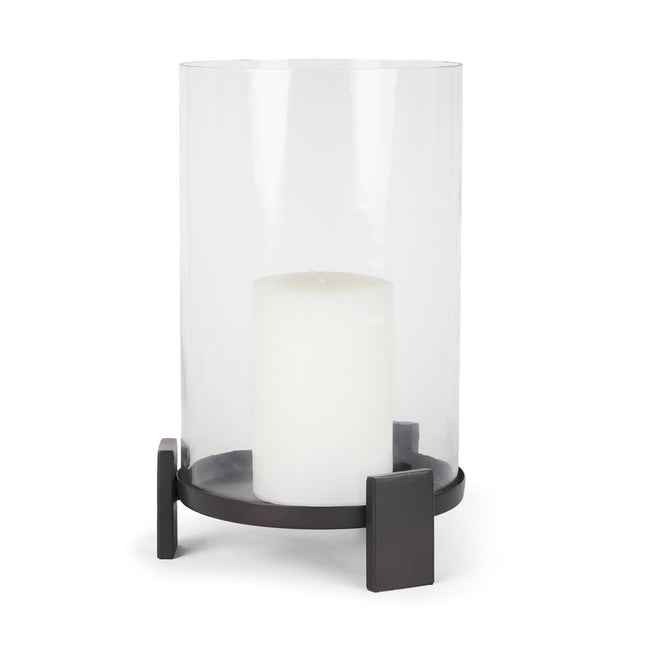 14" Black Metal Abstract Tabletop Hurricane Candle Holder