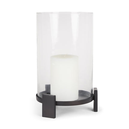 14" Black Metal Abstract Tabletop Hurricane Candle Holder HomeRoots