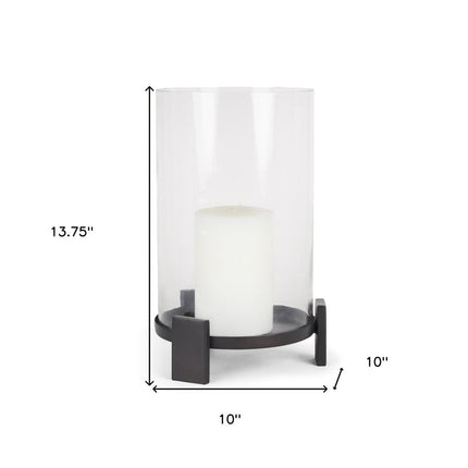 14" Black Metal Abstract Tabletop Hurricane Candle Holder HomeRoots