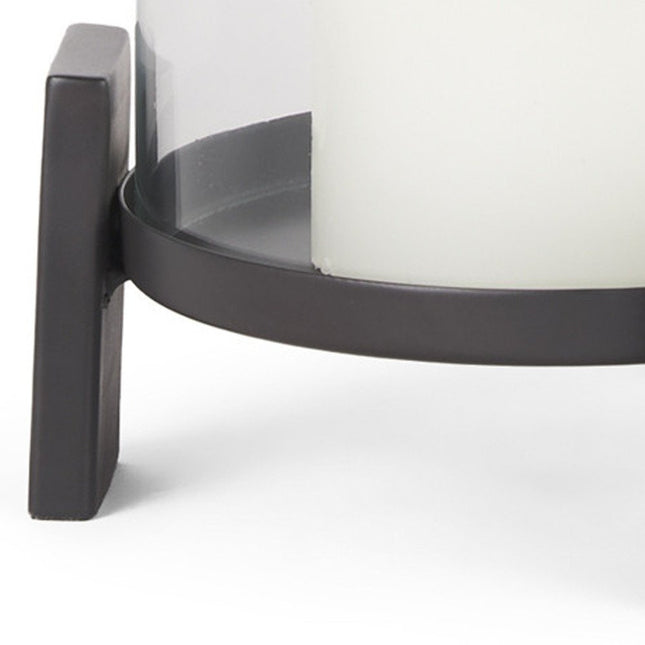 12" Black Glass Abstract Tabletop Hurricane Candle Holder