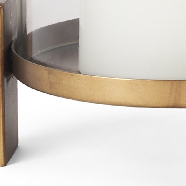 12" Gold Geometric Glass And Metal Tabletop Hurricane Candle Holder HomeRoots