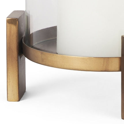 12" Gold Geometric Glass And Metal Tabletop Hurricane Candle Holder HomeRoots