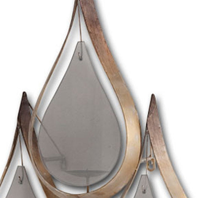 52" Gold And Gray Distressed Geometric Glass And Metal Wall Sconce Candle Holder