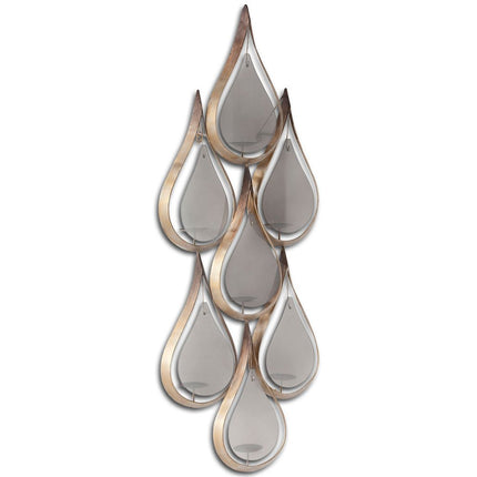 52" Gold And Gray Distressed Geometric Glass And Metal Wall Sconce Candle Holder HomeRoots