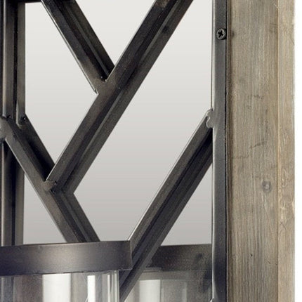 24" Black Distressed Mirrored Metal Glass And Solid Wood Wall Sconce Candle Holder HomeRoots