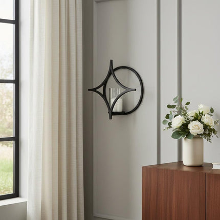 6" Black Quatrefoil Metal Wall Sconce Candle Holder HomeRoots