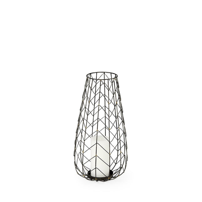 16" Gold Distressed Lattice Metal Tabletop Lantern Candle Holder