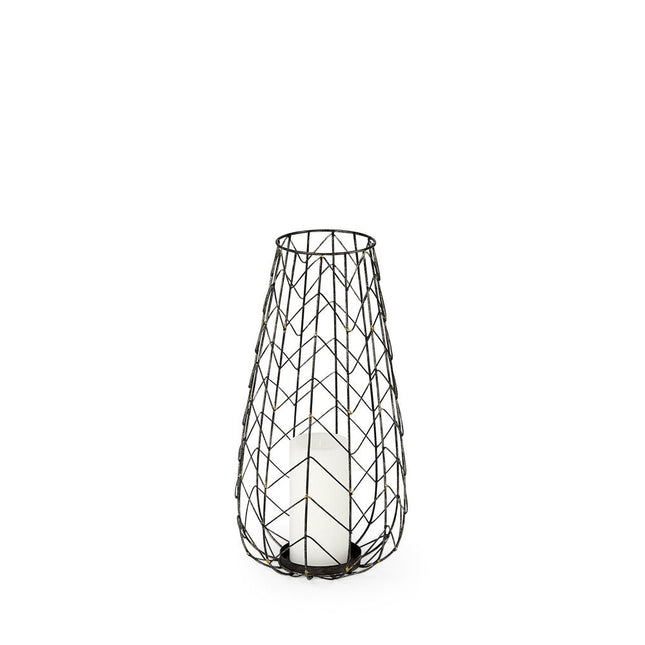 16" Gold Distressed Lattice Metal Tabletop Lantern Candle Holder HomeRoots