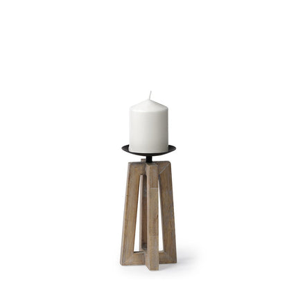 9" Light Brown Distressed Geometric Solid Wood And Metal Tabletop Pillar Candle Holder HomeRoots