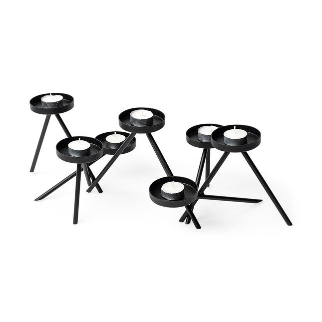 7" Black Geometric Metal Tabletop Votive Candle Holder HomeRoots