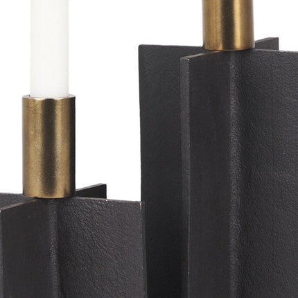 Set of Two Black And Gold Geometric Metal Tabletop Taper Candle Holders HomeRoots