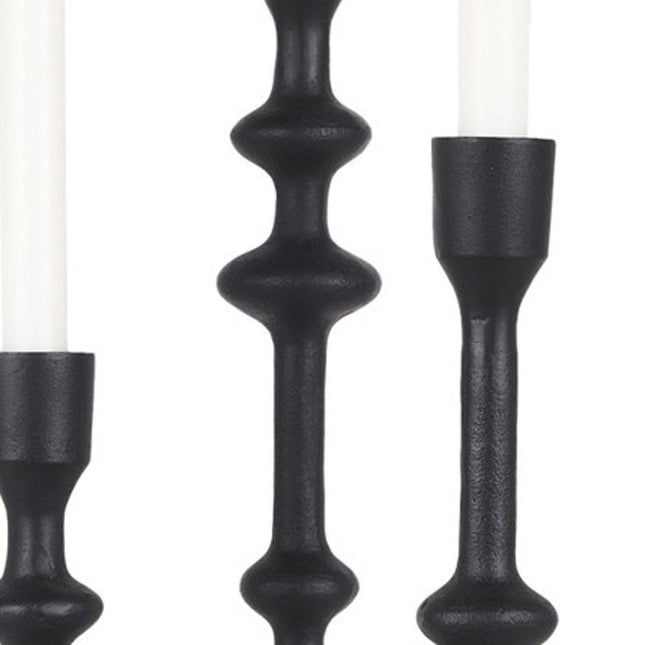 Set of Three Black Geometric Metal Tabletop Taper Candlesticks HomeRoots
