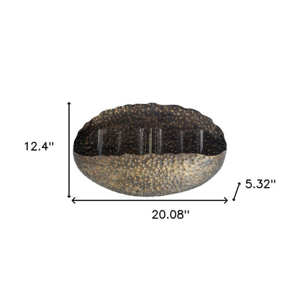 12" Bronze Distressed Hammered Glass And Metal Hurricane Candle Holder HomeRoots