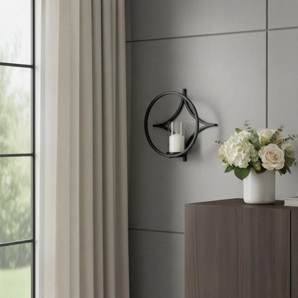 6" Black Quatrefoil Metal And Glass Wall Sconce Candle Holder HomeRoots