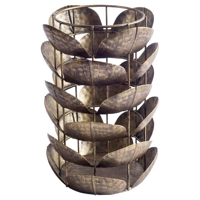 10" Bronze Distressed Botanical Leaf Metal Tabletop Hurricane Candle Holder HomeRoots