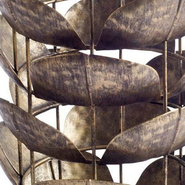 10" Bronze Distressed Botanical Leaf Metal Tabletop Hurricane Candle Holder HomeRoots