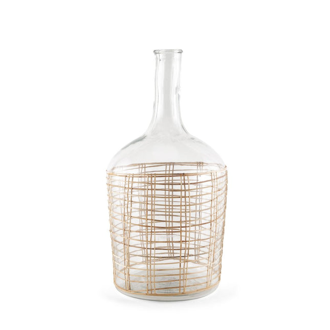 20" Clear And Natural Glass Round Floor Vase With Wrapped Rattan HomeRoots