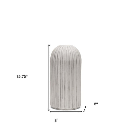 16" Gray And White Striped Ceramic Cylinder Floor Vase HomeRoots