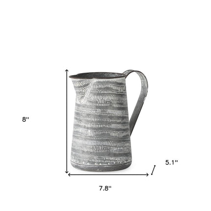 8" Gray And White Striped Metal Tapered Jug Vase HomeRoots