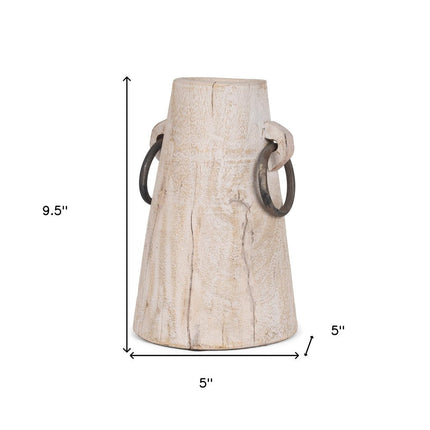 10" Light Brown Solid Wood Cylinder Jug Vase HomeRoots
