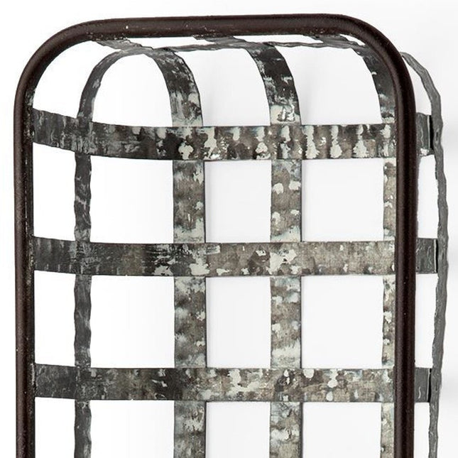 17" Black And Clear Glass Bottle And Metal Wall Vase
