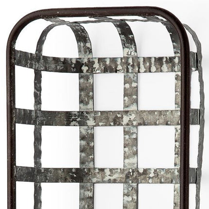 17" Black And Clear Glass Bottle And Metal Wall Vase