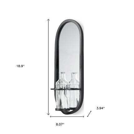 19" Black And Clear Glass Bottle Metal And Mirrored Glass Oval Wall Vase
