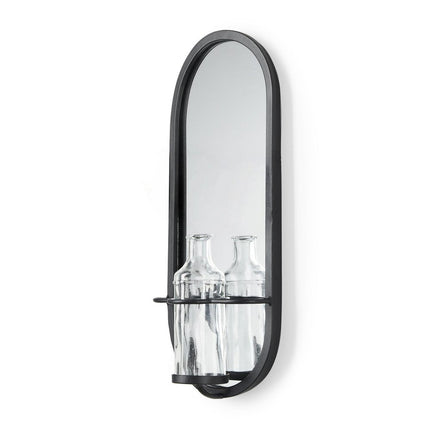 19" Black And Clear Glass Bottle Metal And Mirrored Glass Oval Wall Vase HomeRoots