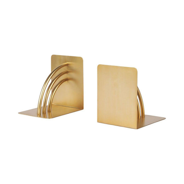 Set of Two Gold Metal Geo Arch Decorative Bookends HomeRoots