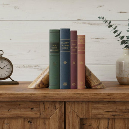 Set of Two Brown Marble Geometric Decorative Bookends HomeRoots