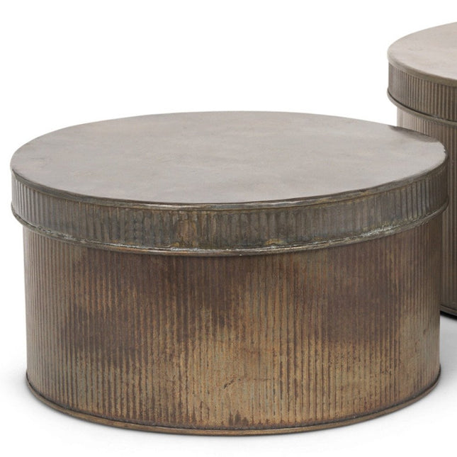 Set of Two Antiqued Gold Metal Decorative Boxes HomeRoots