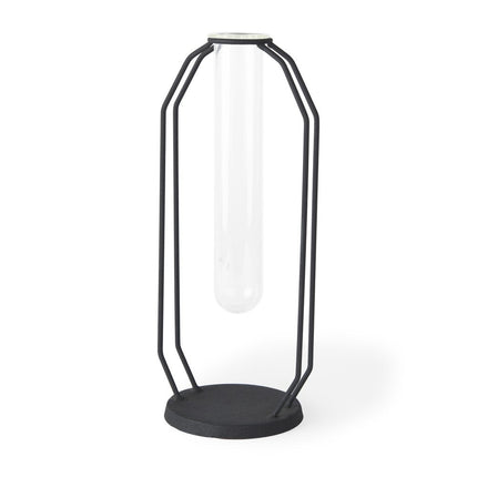 11" Black And Clear Glass And Metal Table Vase HomeRoots